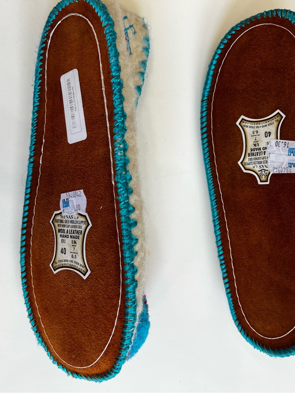 Handmade Traditional Greek Slippers Wool Leather Pom Pom Embroidered Bohemian 40 - Picture 4 of 7